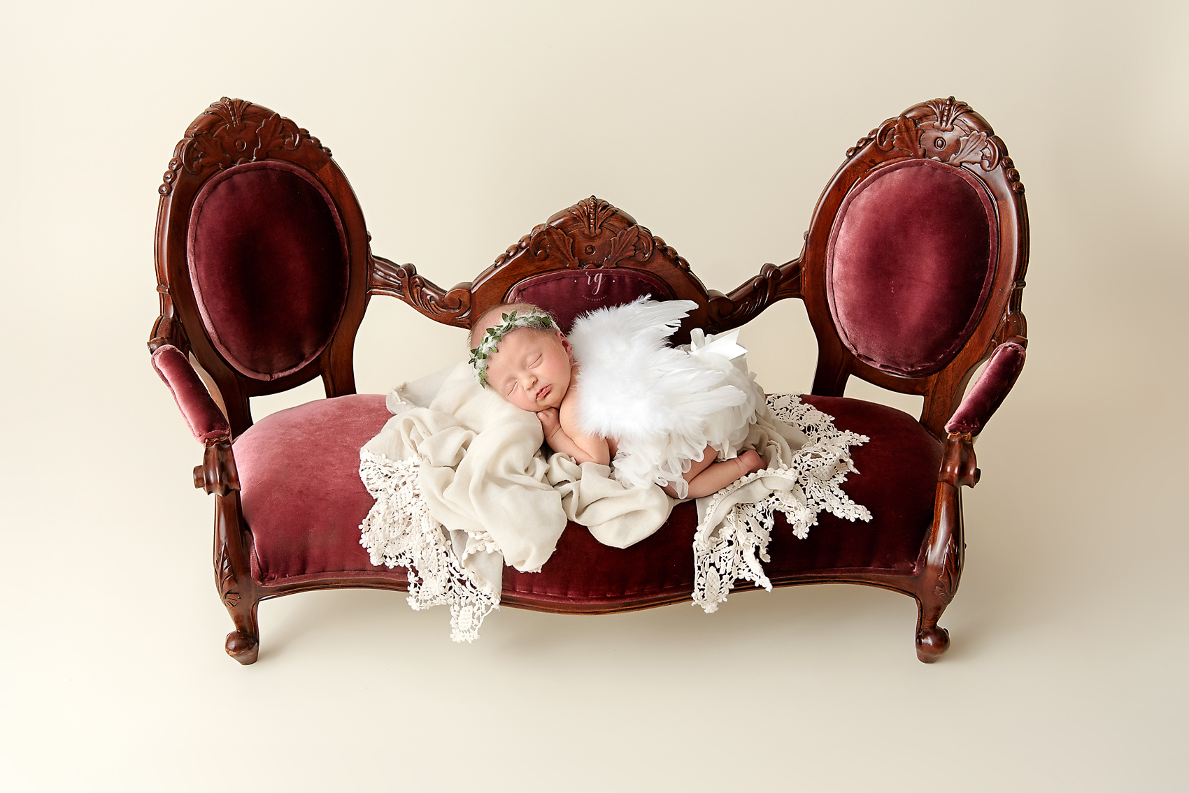 Baby and maternity session on antique furniture at Raven Ridge